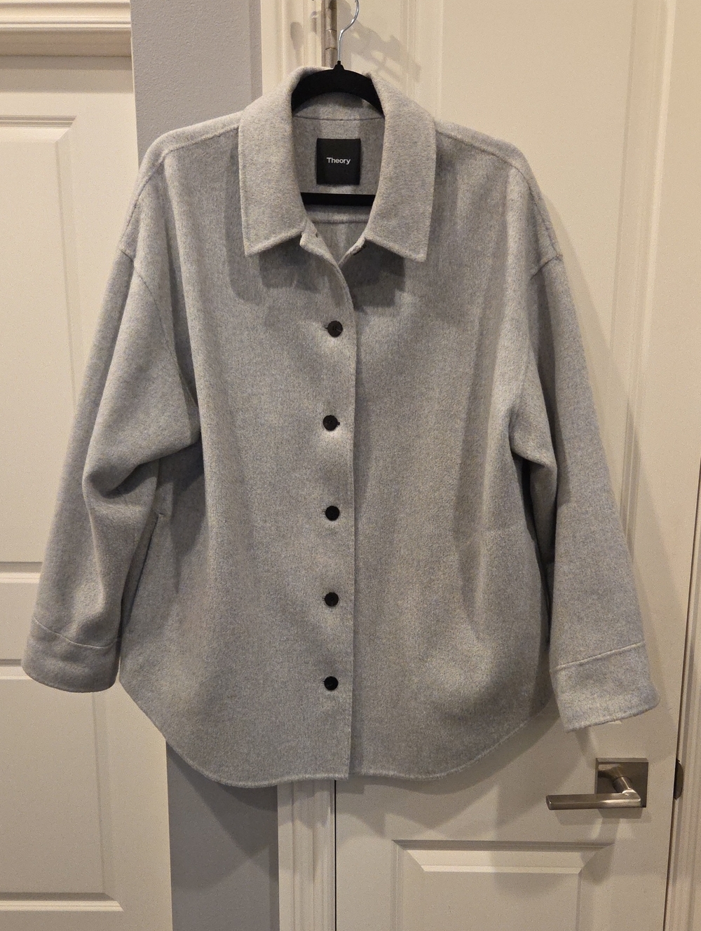 Theory Light Gray Wool-Blend Pea Shacket